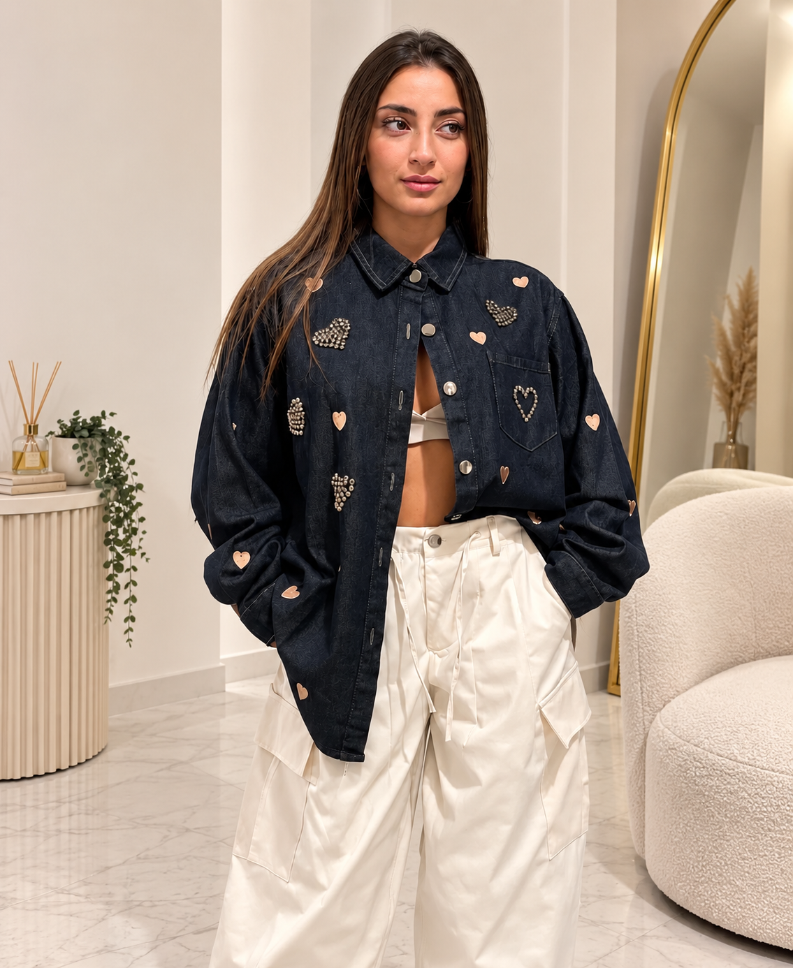 Camicia denim hearts